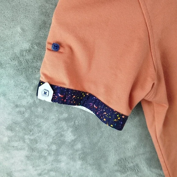 Maceoo Mozart Solid Coral Pique Polo Shirt Mens Size Large Short Sleeve - Picture 6 of 14